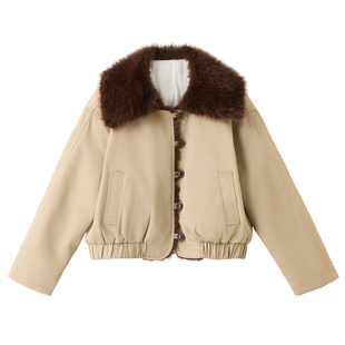 仿水貂毛拼接羽绒服女短款2025冬新款加厚保暖90白鸭绒大翻领外套