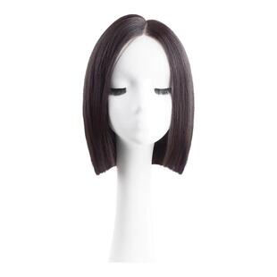 假发女短发时尚一刀切真发全真人发减龄中长偏分波波头蕾丝全头套