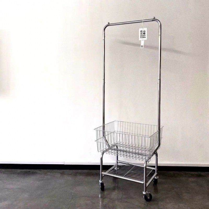 衣帽架简易卧室落地可移动收纳杆服装店置篮子展示架架衣架推车物