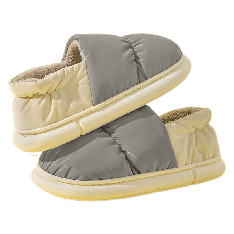 踩屎感棉拖鞋男冬季包跟加绒居家居室内保暖厚底防水羽绒棉鞋女士