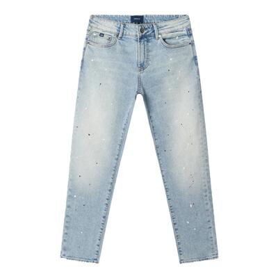 DENHAM春季泼漆磨白做旧牛仔裤