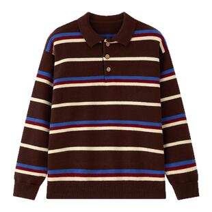 虾酱麻麻男童毛衣秋冬装2025新款男孩polo上衣洋气条纹儿童针织衫