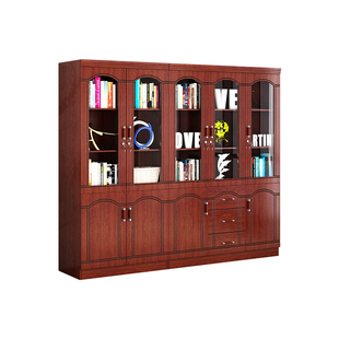 办公室木质文件柜新中式家用书柜多层落地档案柜带锁储物柜更衣柜