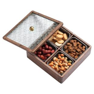 新中式干果盒家用客厅2025新款胡桃木高端分格坚果糖果盒实木果盘