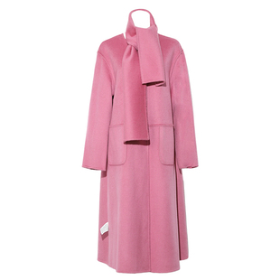 DPLAY冬季新款粉色大衣含羊驼毛双面呢大衣树莓粉围巾外套
