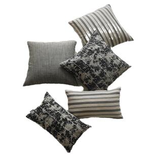 澜品『墨染』黑白条纹棉麻抱枕夏季客厅靠垫沙发透气腰枕新中式