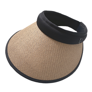 日式大檐遮阳帽女防晒草帽夏季骑车防紫外线遮脸黑胶空顶太阳帽子