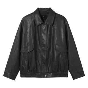 热风女士pu夹克外套2025年秋季新款双色仿皮夹克机车风复古外套