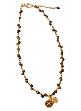 美拉德虎眼石串珠八芒星圆盘项链