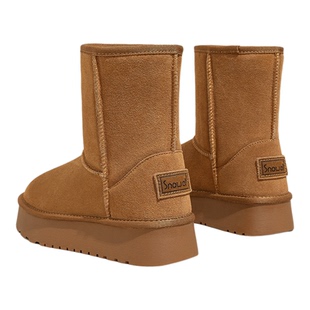 厚底雪地靴女款2025冬季新款中筒东北增高棉鞋抗寒保暖加绒面包鞋