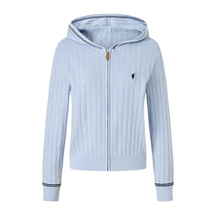 POLOWALK女装针织衫2026春季新款女士长袖连帽针织开衫拉链衫毛衣