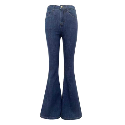 深蓝色微喇叭牛仔裤丰胯翘臀长裤