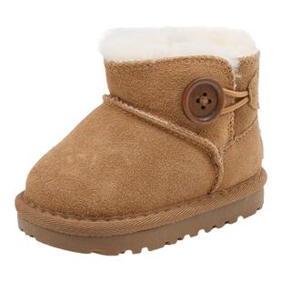 冬季新款宝宝棉鞋加绒保暖雪地靴男女小童真皮软底婴幼儿学步鞋子