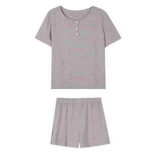 JoyceBra 韩系ins风撞色条纹睡衣女夏亲肤舒适圆领家居服短袖套装