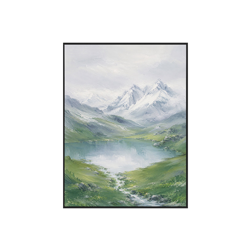 大芬村手雪山湖泊青绿风景油画
