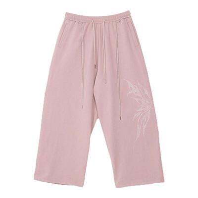 CBXLAB街舞潮牌粉色甜心蝴蝶烫钻辣妹运动裤爵士美式街头休闲裤潮