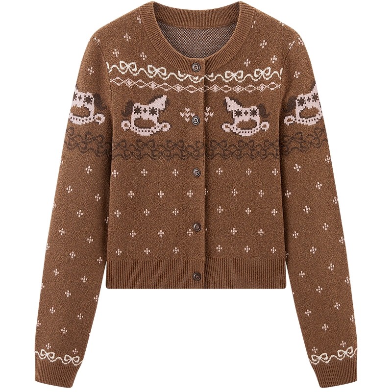 乐町马上好运卡通针织衫女25年冬季新年毛衣正肩合体针织内搭上衣