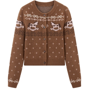 乐町马上好运卡通针织衫女25年冬季新年毛衣正肩合体针织内搭上衣