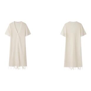 PIT米白镂空钩花短袖开衫中长款针织衫女2025夏波西米亚流苏上衣