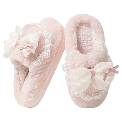 蝴蝶结棉拖鞋少女心冬季室内家居