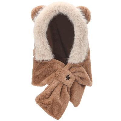 畹町小熊毛绒帽子围巾二件套女