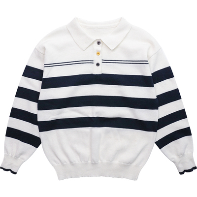 纯一良品学院风条纹针织polo衫