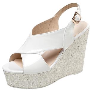 北西迪夏季11CM厚底坡跟凉鞋女白色百搭真皮松糕底超高跟鱼嘴鞋潮