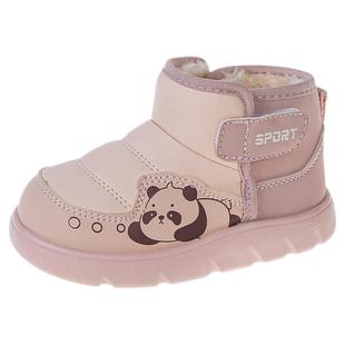 儿童雪地靴女童冬季加绒保暖短靴2025新款皮面女孩宝宝可爱大棉鞋