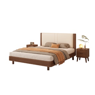 实木软包床1米8双人床橡胶木1米5大床家用主卧出租房小户型齐边床