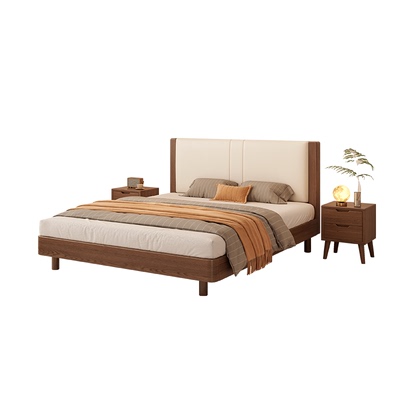 实木软包床1米8双人床橡胶木1米5大床家用主卧出租房小户型齐边床