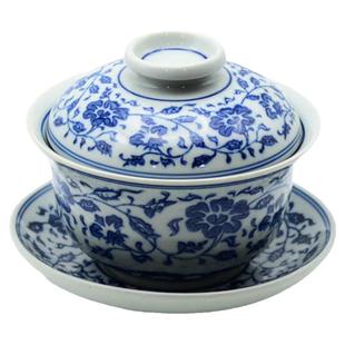 仿古青花盖碗三件套盖碗茶泡茶盖碗茶杯大号重庆四川成都带盖茶碗