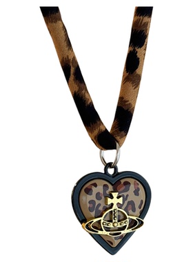 西太后土星豹纹爱心项链毛衣链女