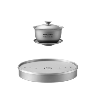 纯钛盖碗茶具套装旅行便携式功夫茶具三才盖碗户外喝茶双层钛茶具