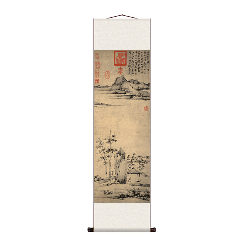 文征明品茶图听琴图仿古山水名家字画书房茶室茶楼挂画办公室走廊