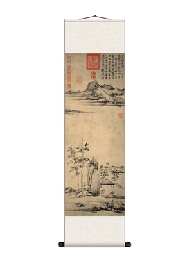 文征明品茶图听琴图仿古山水名家字画书房茶室茶楼挂画办公室走廊