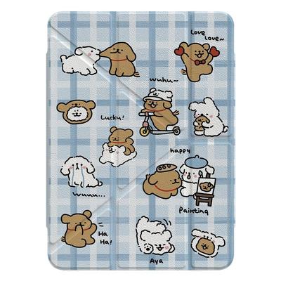 格纹线条小狗适用苹果平板壳