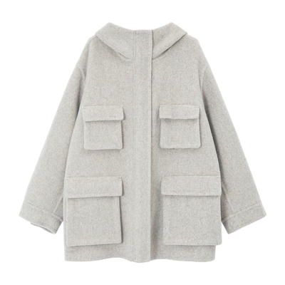 羊毛连帽慵懒感双面呢外套