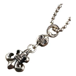 纯银复古鸢尾花项链单球童军花男女情侣款船锚毛衣链潮十字架