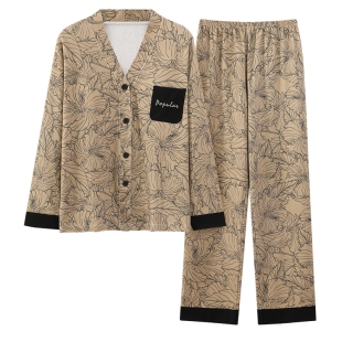 睡衣女款春秋季纯棉长袖2026新款秋天大码带胸垫秋冬款家居服套装