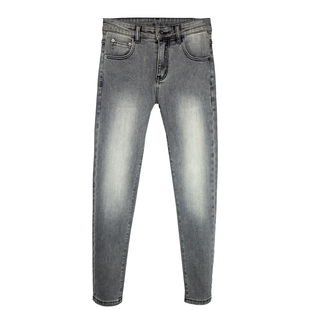 面料品质好九分牛仔裤男士烟灰色水洗做旧潮流弹力修身小脚九分裤