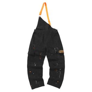 GENANX闪电潮牌背带牛仔裤喷漆印花绣花街头嘻哈潮流休闲长裤子男