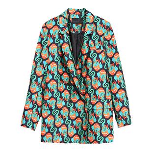 CHENSHII官方正品2026秋季新款真丝印花休闲西装外套女款上衣短款