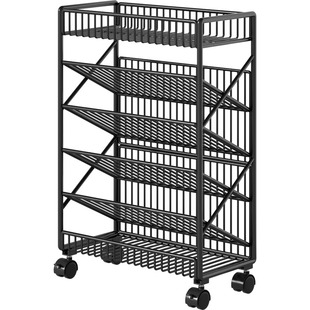 可移动书架落地置物架多层碳钢小推车零食杂物桌面旁阅读收纳书柜
