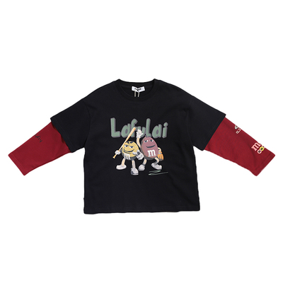 啦芙莱男女童假两件纯棉长袖T恤