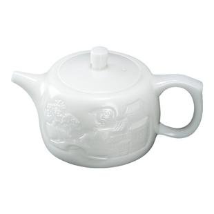 钰铨龙门 陈德根大师冰种玉瓷素烧浮雕江南水乡井栏壶手工泡茶壶