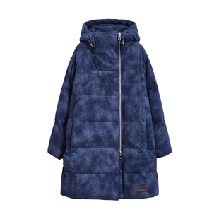 【保暖90白鸭绒】Desigual印花灯芯绒连帽女士羽绒服