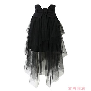 黑色不规则网纱半身裙时尚腰封中长款高腰显瘦a字裙夏季性感纱裙