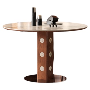 木小咖包豪斯莫奈花园岩板饭桌实木贝母圆桌家用伯格餐桌椅组合