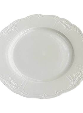 安木良品 出口订单 法式轻奢ins浮雕花边纯白陶瓷点心甜品餐盘子