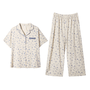 安之伴【巨凉感】睡衣女夏季2025年新款碎花纯棉套装七分裤家居服